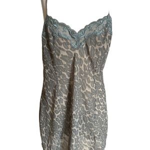 Victoria’s Secret Vintage Slip Lace Green Babydoll Animal Print. Large